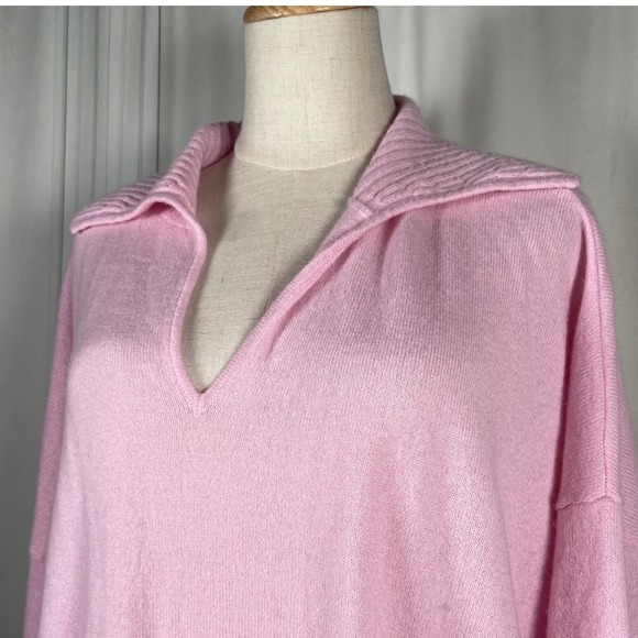 Minnie‎ Rose Light Pink 100% Cashmere Collared V Neck Tight Knit Sweater Size 2X - Picture 2 of 16